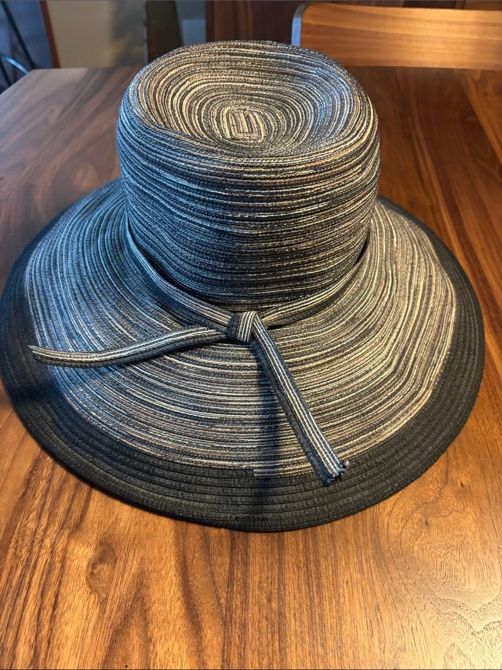San Diego Hat Company Wide Brim Sun Hat in Striped Black & Taupe